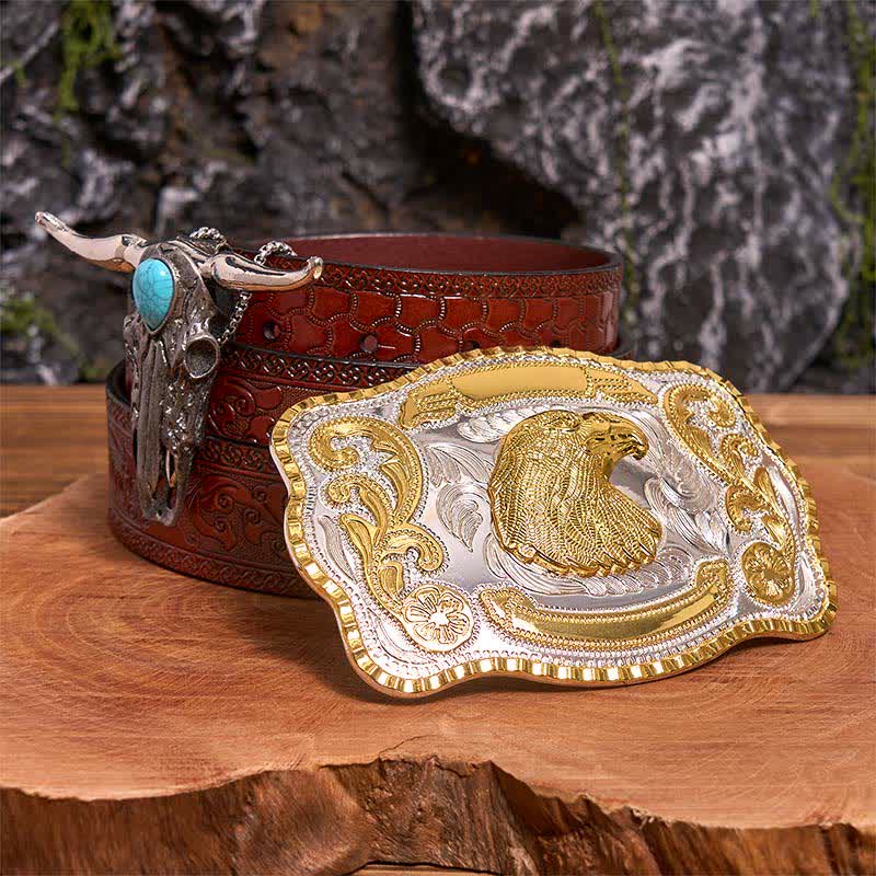 Adlerkopf DIY Gürtelschnalle Türkis Longhorn Bull Anhänger Bundle Set - Adlerkopf - Brauner geschnitzter Gürtel - 42 - image 6