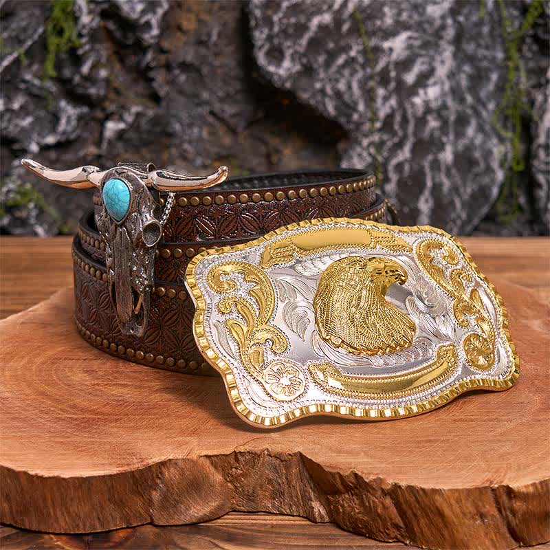 Adlerkopf DIY Gürtelschnalle Türkis Longhorn Bull Anhänger Bundle Set - Adlerkopf - Brauner Nietengürtel - 42 - image 4