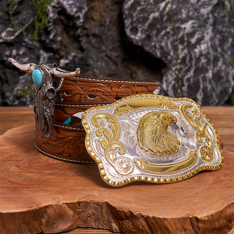 Adlerkopf DIY Gürtelschnalle Türkis Longhorn Bull Anhänger Bundle Set - Adlerkopf - Brauner Federgürtel - 40 - image 7