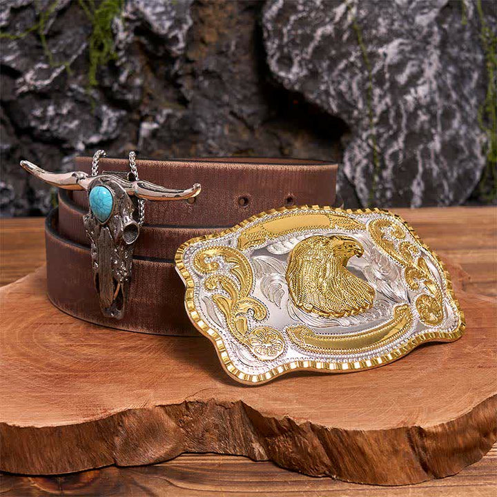 Adlerkopf DIY Gürtelschnalle Türkis Longhorn Bull Anhänger Bundle Set - Adlerkopf - Brauner Distressed-Gürtel - 42 - image 5