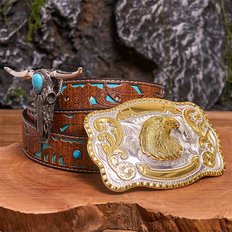 Adlerkopf DIY Gürtelschnalle Türkis Longhorn Bull Anhänger Bundle Set - Adlerkopf - Türkisfarbener geschnitzter Gürtel - 42 - image 3