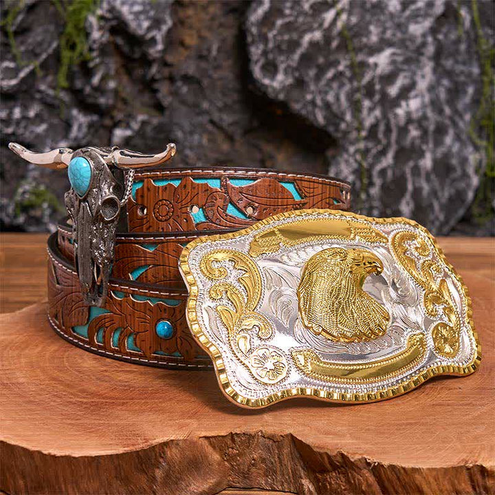 Adlerkopf DIY Gürtelschnalle Türkis Longhorn Bull Anhänger Bundle Set - Adlerkopf - Türkisfarbener geschnitzter Gürtel - 42 - image 3