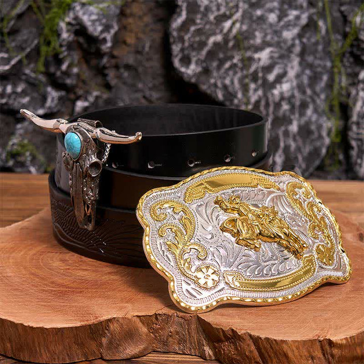 Reiten DIY Gürtelschnalle Türkis Longhorn Bull Anhänger Bundle Set - Reiten - Schwarzer Gürtel mit geprägtem Adler - 42 - image 3