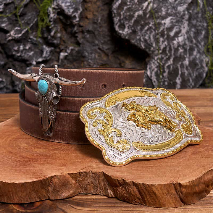 Reiten DIY Gürtelschnalle Türkis Longhorn Bull Anhänger Bundle Set - Reiten - Brauner Distressed-Gürtel - 42 - image 6