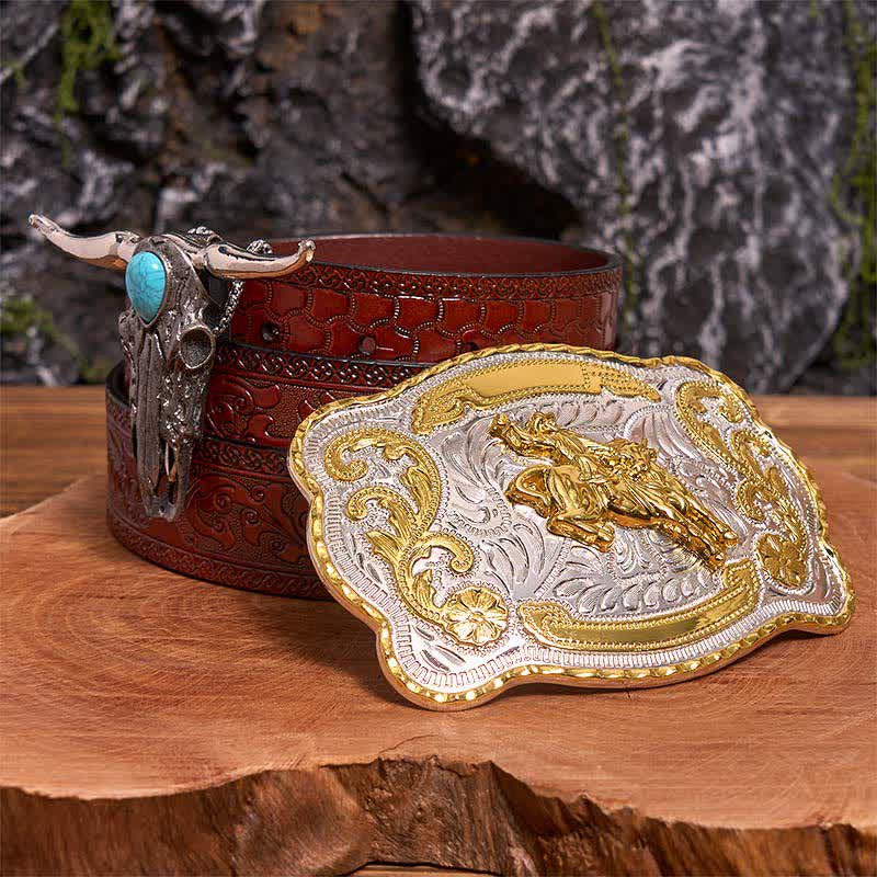 Reiten DIY Gürtelschnalle Türkis Longhorn Bull Anhänger Bundle Set - Reiten - Brauner geschnitzter Gürtel - 42 - image 7
