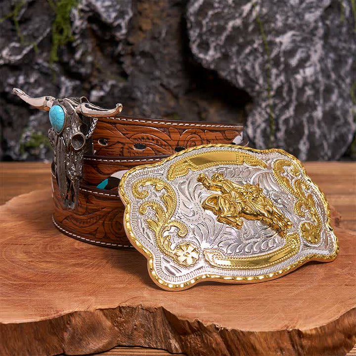 Reiten DIY Gürtelschnalle Türkis Longhorn Bull Anhänger Bundle Set - Reiten - Brauner Federgürtel - 40 - image 0