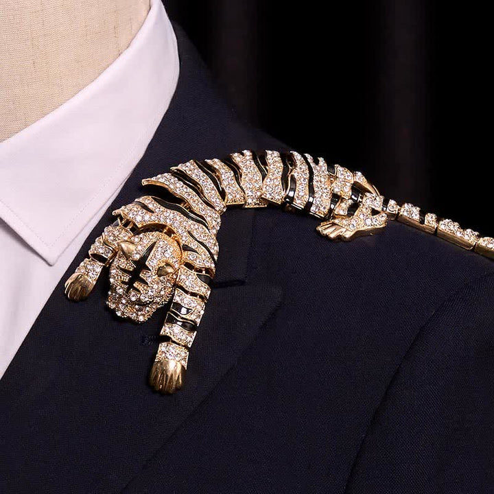 Majestic Tiger – Große, luxuriöse Brosche mit funkelnden Strasssteinen für Herren - Gold - image 10