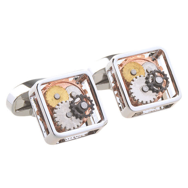 Quadratische Manschettenknöpfe für Herren im Steampunk-Stil mit mechanischer Kunst - Silber - image 0