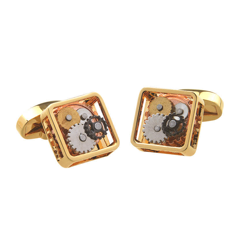 Quadratische Manschettenknöpfe für Herren im Steampunk-Stil mit mechanischer Kunst - Gold - image 4