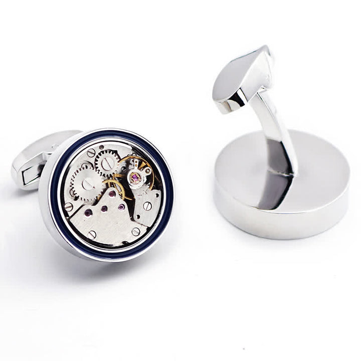 Mechanische Uhrwerke formen Steampunk-Getriebe, blaue Ring-Manschettenknöpfe - Silber - image 0