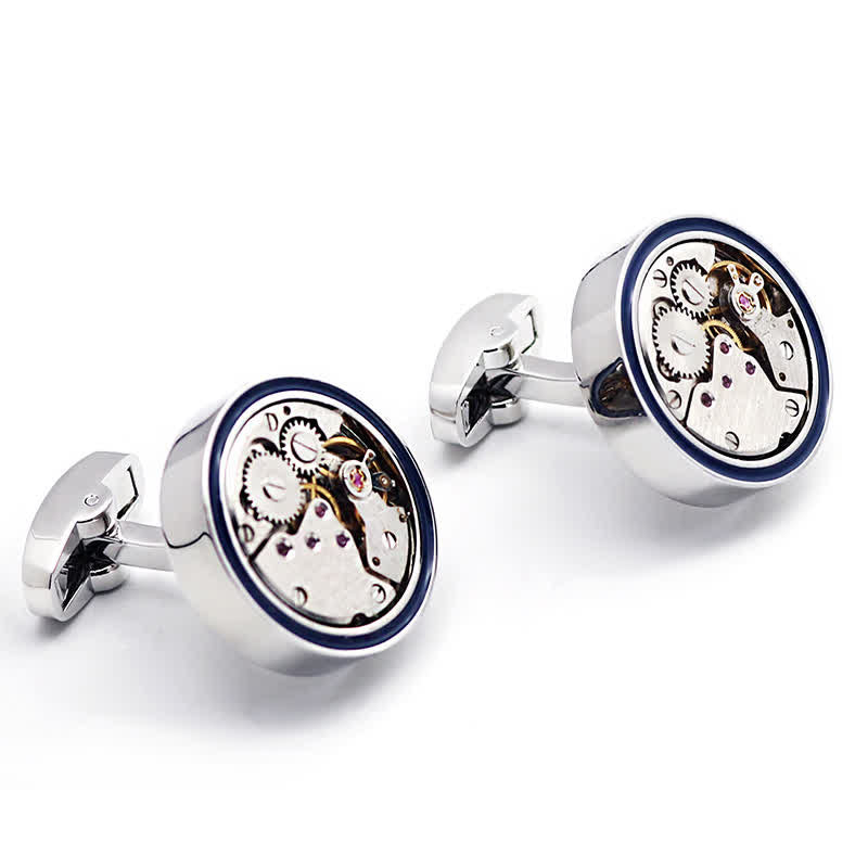 Mechanische Uhrwerke formen Steampunk-Getriebe, blaue Ring-Manschettenknöpfe - image 4