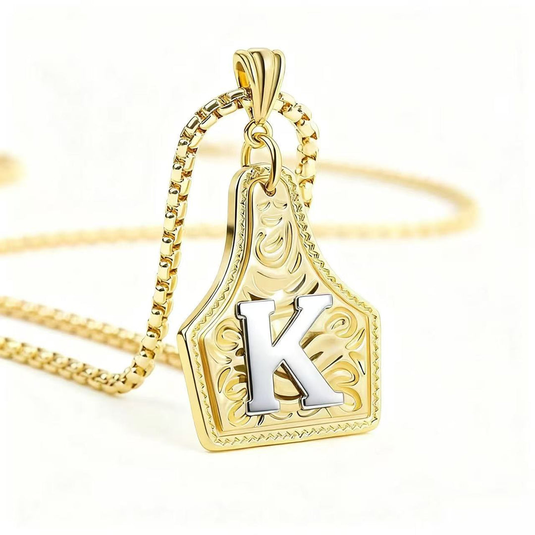 Exquisite Halskette mit geprägtem Buchstabenanhänger in Gold und Silber - Golden - K - image 14