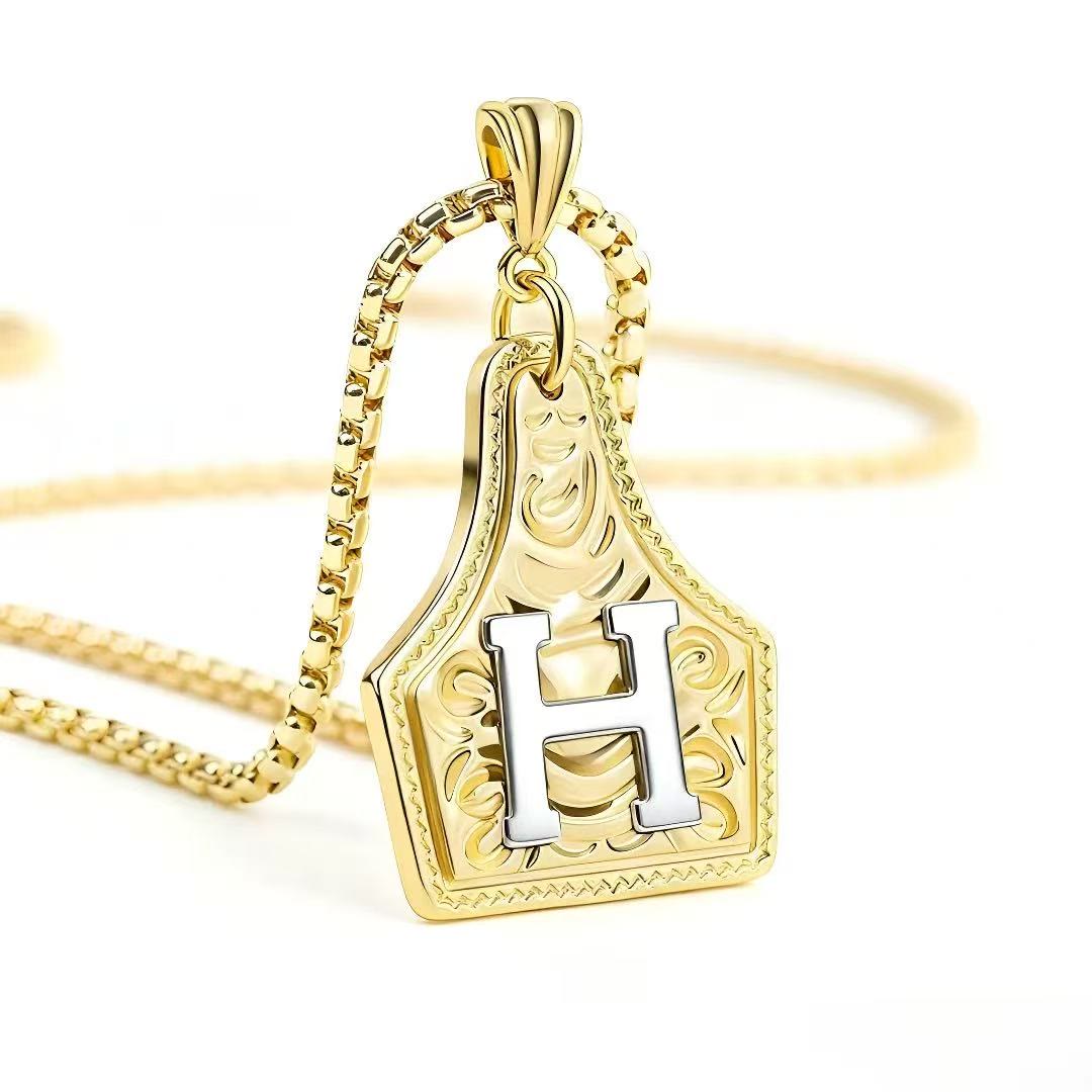 Exquisite Halskette mit geprägtem Buchstabenanhänger in Gold und Silber - Golden - H - image 11