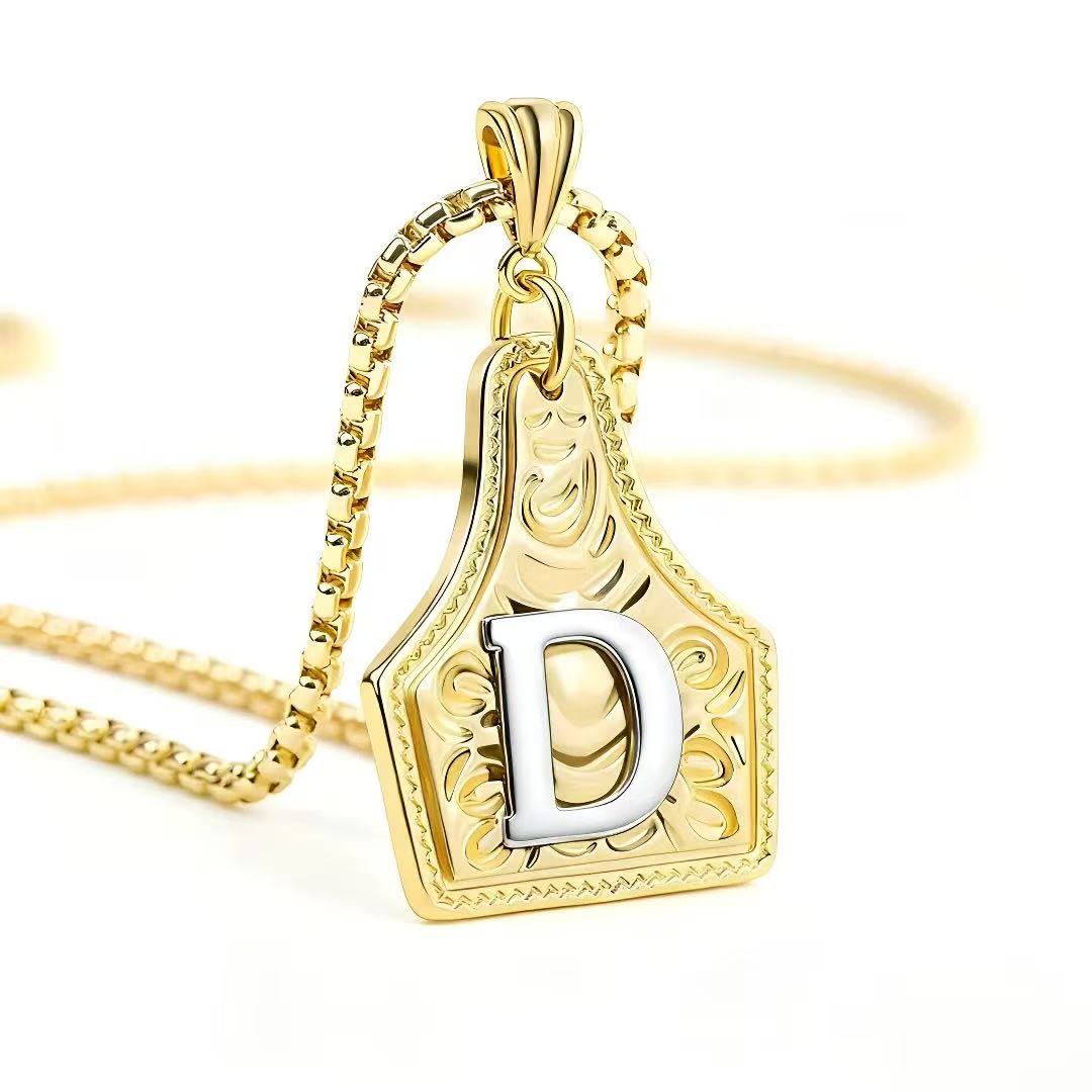 Exquisite Halskette mit geprägtem Buchstabenanhänger in Gold und Silber - Golden - D - image 7