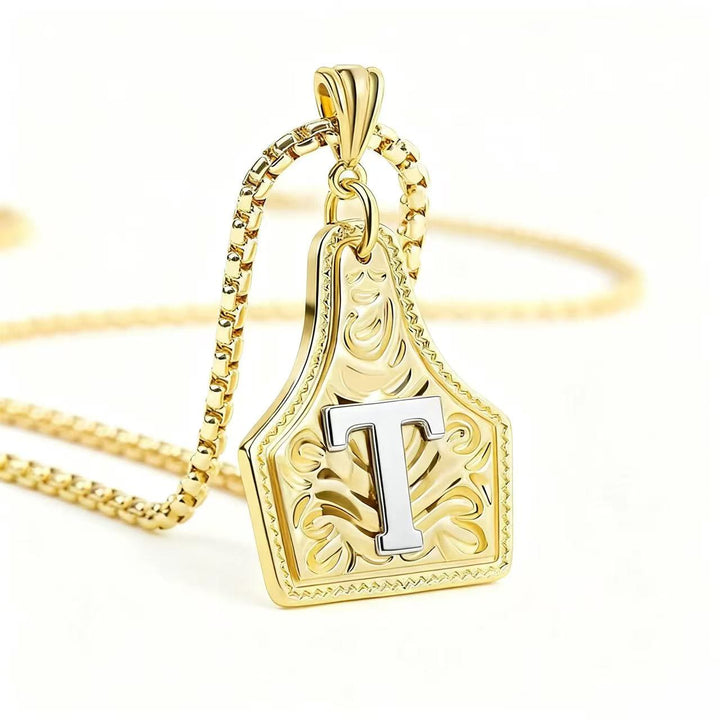Exquisite Halskette mit geprägtem Buchstabenanhänger in Gold und Silber - Golden - T - image 23
