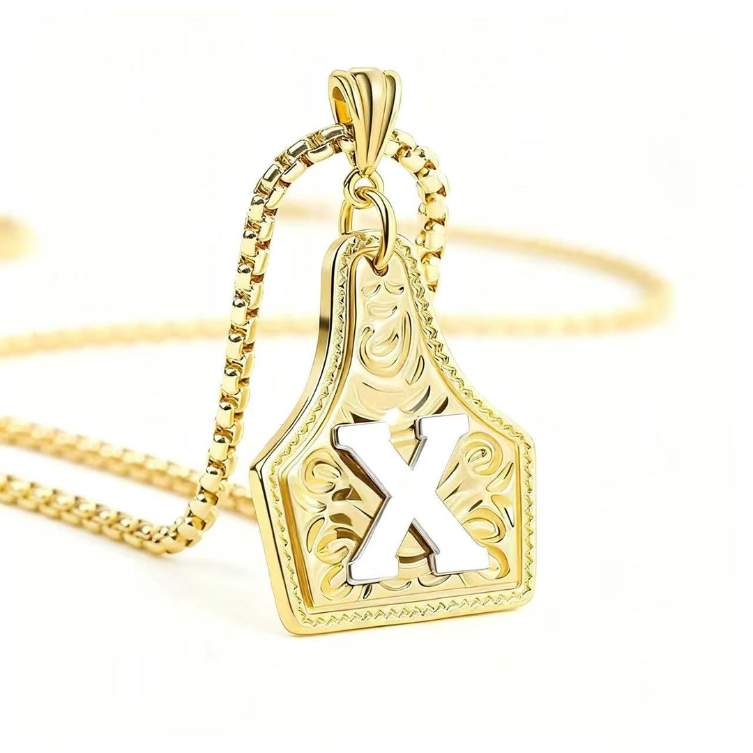 Exquisite Halskette mit geprägtem Buchstabenanhänger in Gold und Silber - Golden - X - image 27