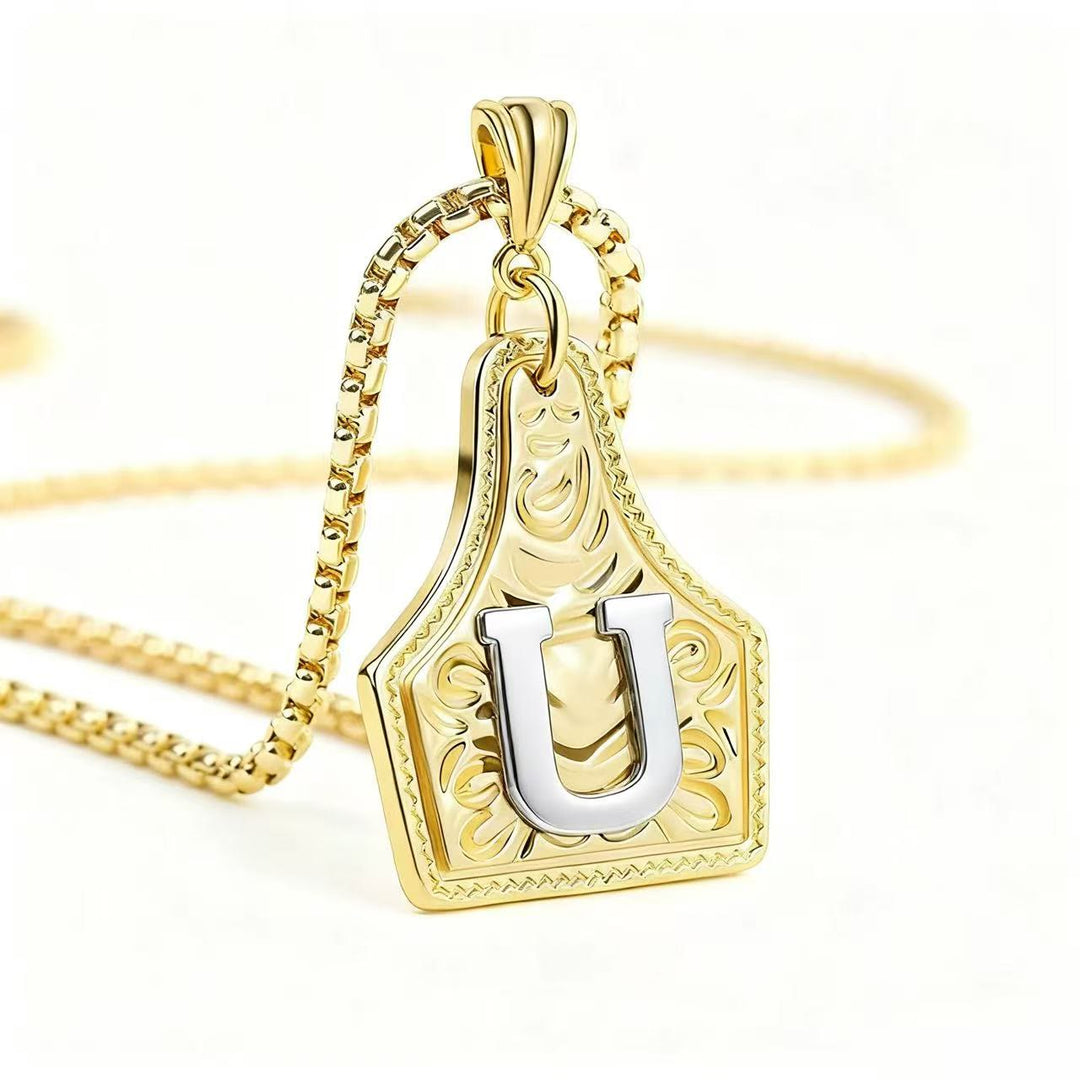 Exquisite Halskette mit geprägtem Buchstabenanhänger in Gold und Silber - Golden - U - image 24
