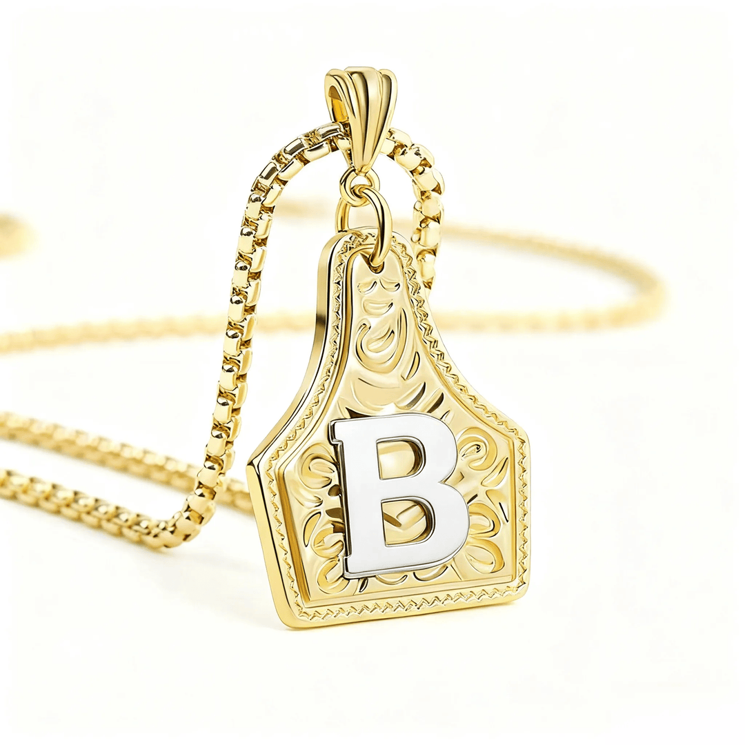 Exquisite Halskette mit geprägtem Buchstabenanhänger in Gold und Silber - Golden - B - image 5