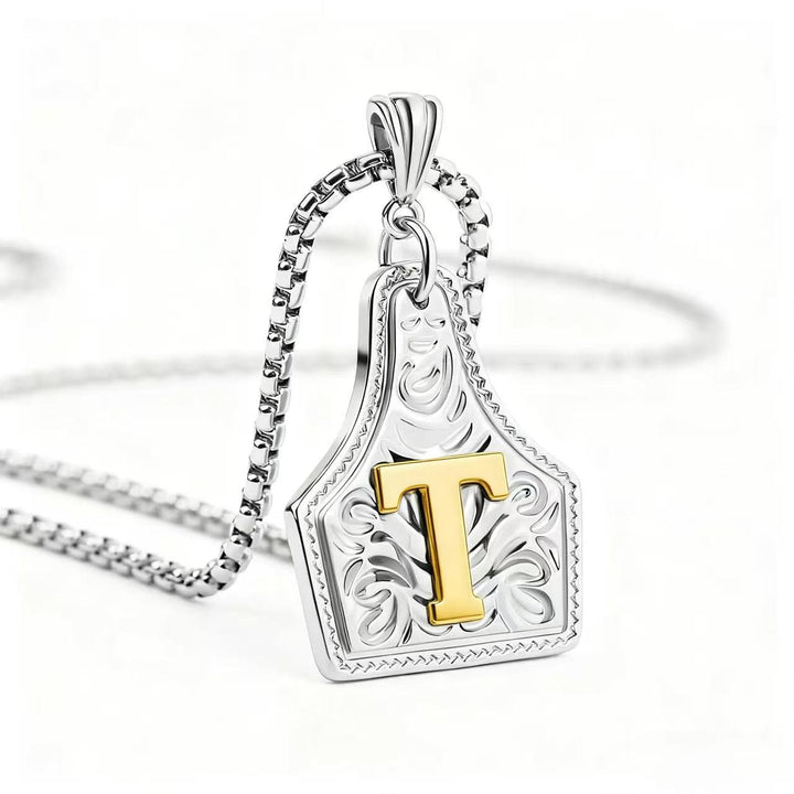 Exquisite Halskette mit geprägtem Buchstabenanhänger in Gold und Silber - Silber - T - image 49