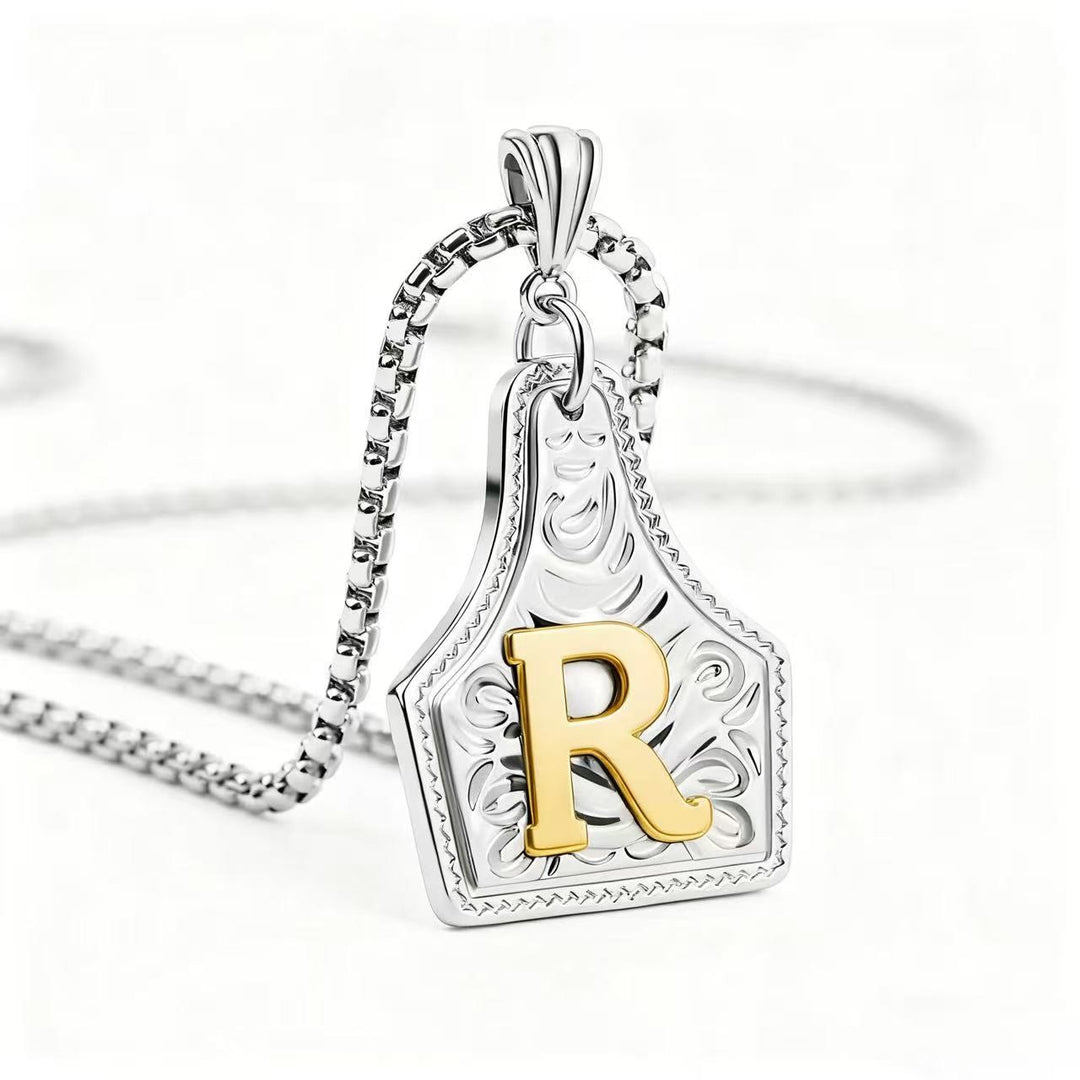Exquisite Halskette mit geprägtem Buchstabenanhänger in Gold und Silber - Silber - R - image 47