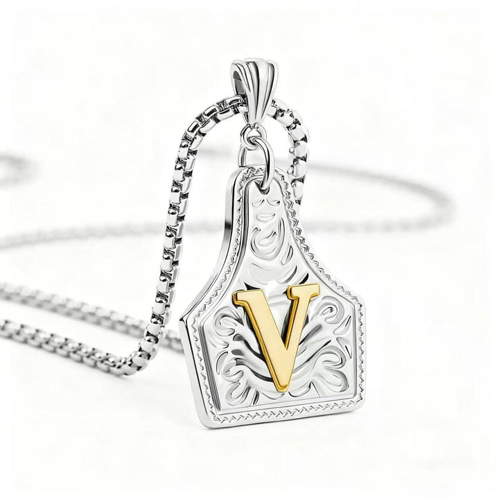 Exquisite Halskette mit geprägtem Buchstabenanhänger in Gold und Silber - Silber - V - image 51