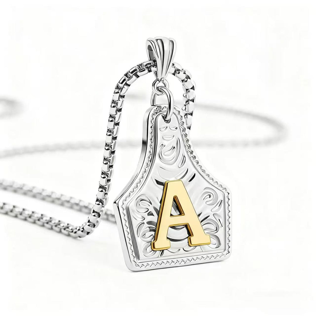 Exquisite Halskette mit geprägtem Buchstabenanhänger in Gold und Silber - Silber - A - image 30