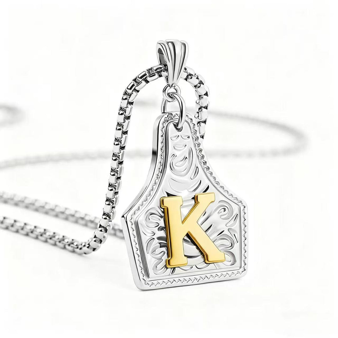 Exquisite Halskette mit geprägtem Buchstabenanhänger in Gold und Silber - Silber - K - image 40