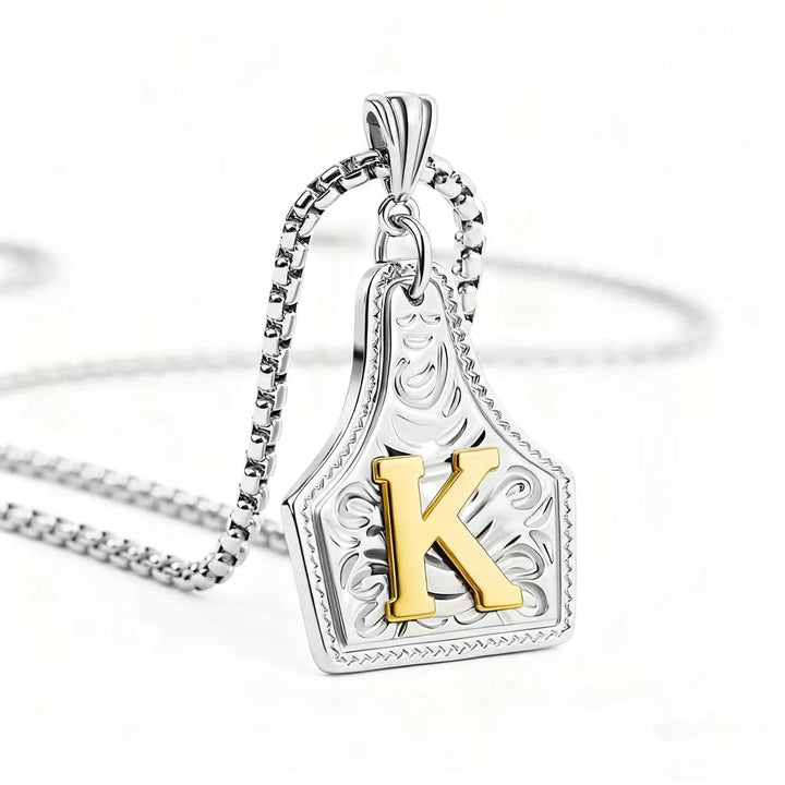 Exquisite Halskette mit geprägtem Buchstabenanhänger in Gold und Silber - Silber - K - image 40