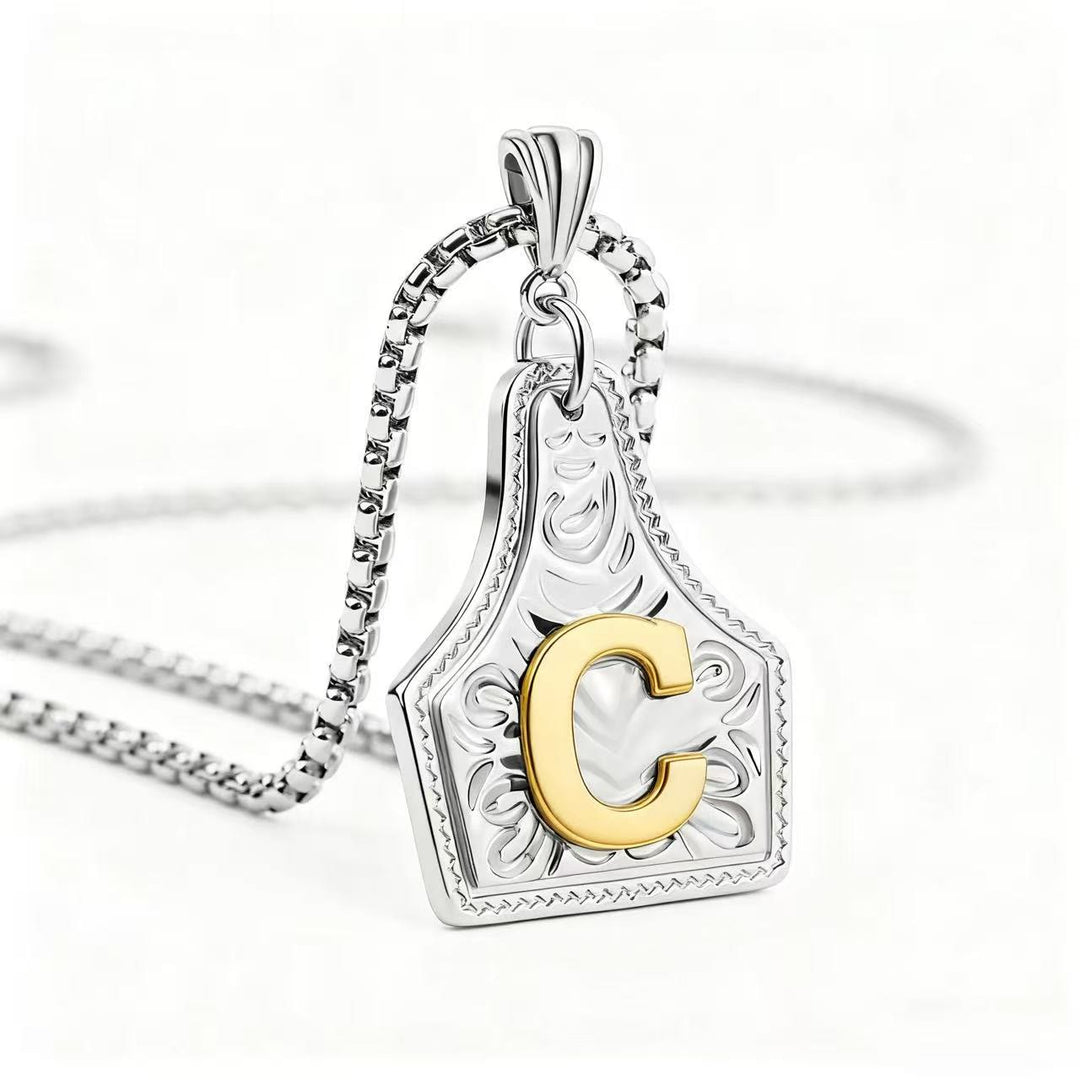 Exquisite Halskette mit geprägtem Buchstabenanhänger in Gold und Silber - Silber - C - image 32