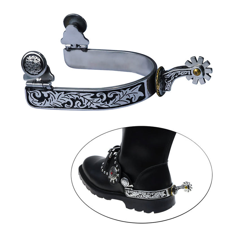 Silbernes schwarzes Muster & Schnalle Cowboy Sporen mit Ausrüstung - image 1