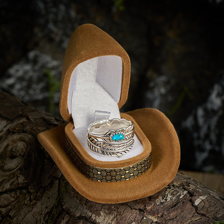 Silberner Ring mit eingelegter türkisfarbener Feder im Bohème-Stil - image 2