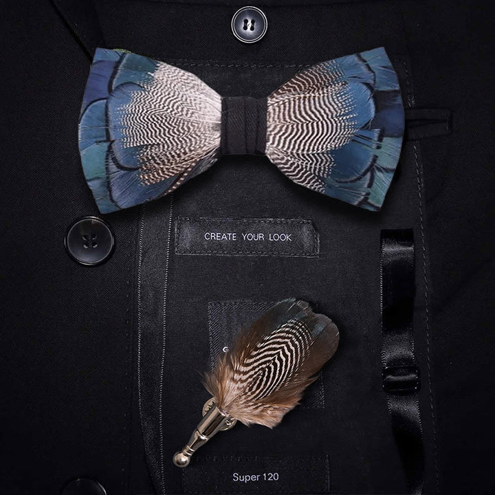 Blau & Weiß Stockentenfeder Fliege mit Reversnadel - Blau & Weiß - image 0