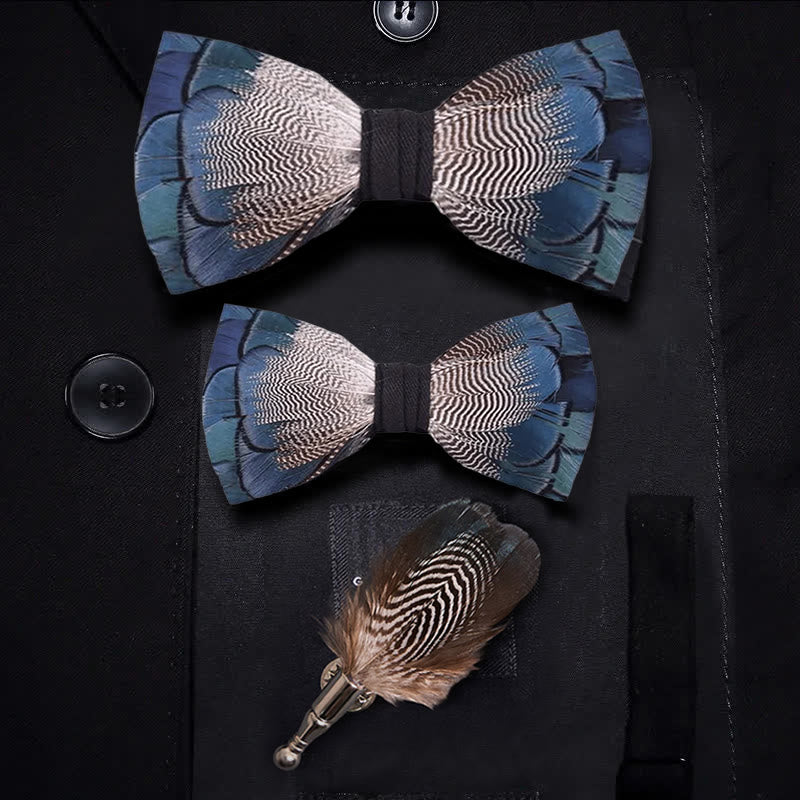 Blau & Weiß Stockentenfeder Fliege mit Reversnadel - Eltern-Kind-Set - image 6