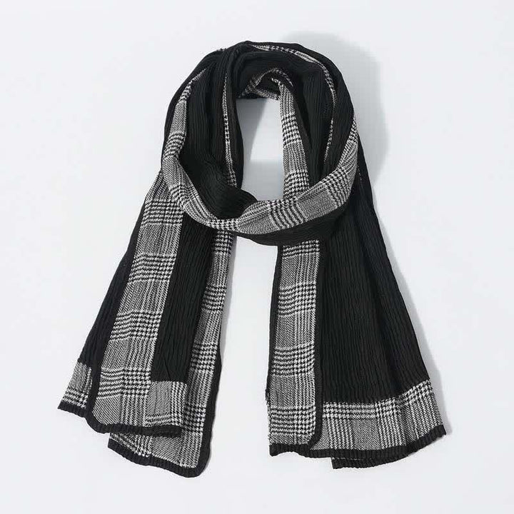 Weicher Schal mit Hahnentritt-Patchworkmuster und Falten - Schwarz - image 0
