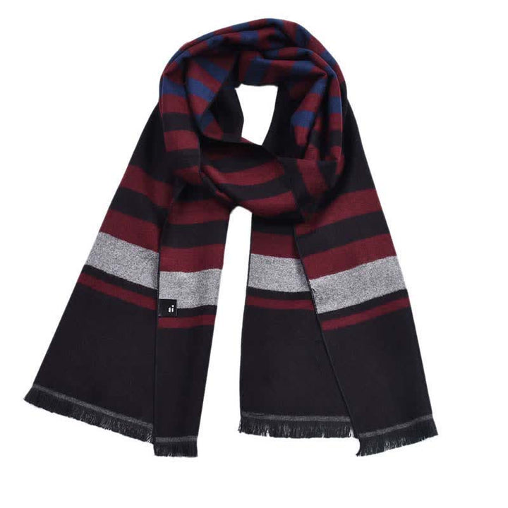 Stilvoller warmer Schal mit doppelseitigem Streifenmuster - Grau & Burgund - image 12
