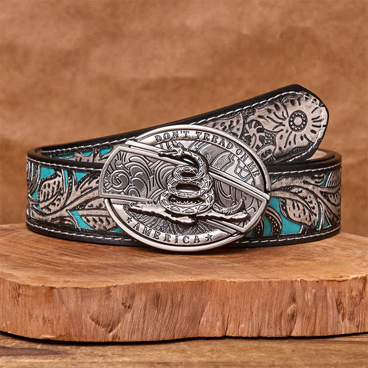 Herren DIY Black Mamba Verstecktes Klappmesser Ledergürtel - Schwarze Mamba - Grauer Blumengürtel - 42 - image 10