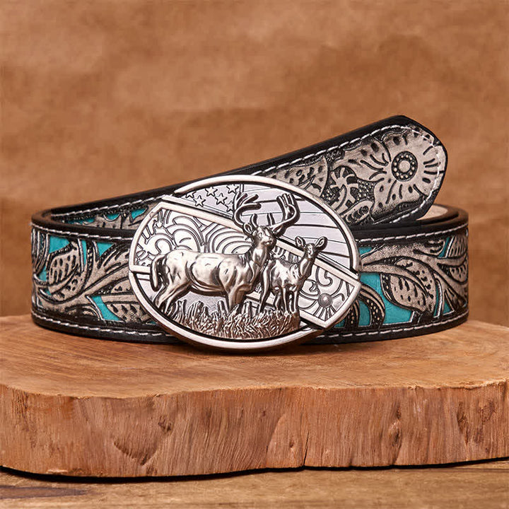 Herren DIY Hirschflagge Verstecktes Klappmesser Ledergürtel - Reh - Grauer Blumengürtel - 42 - image 13