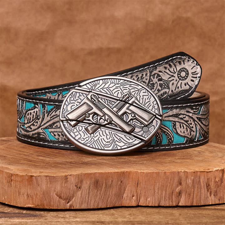 Herren DIY Dual Gun Verstecktes Klappmesser Ledergürtel - Doppelpistole - Grauer Blumengürtel - 42 - image 10