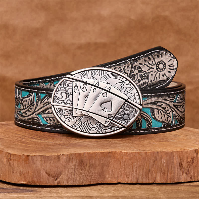 Herren DIY Poker 4 Ace Verstecktes Klappmesser Ledergürtel - Poker 4 Ass - Grauer Blumengürtel - 42 - image 10