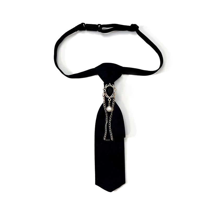 Vorgebundene modische kurze Krawatte mit weißen Diamanten und Perlen in Khaki - Schwarz - image 2