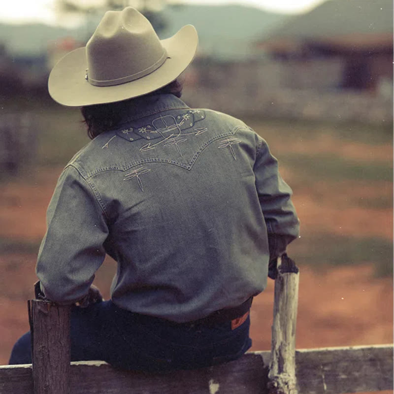 Gambler – Besticktes Western-Cowboyhemd aus gewaschenem Denim - image 3