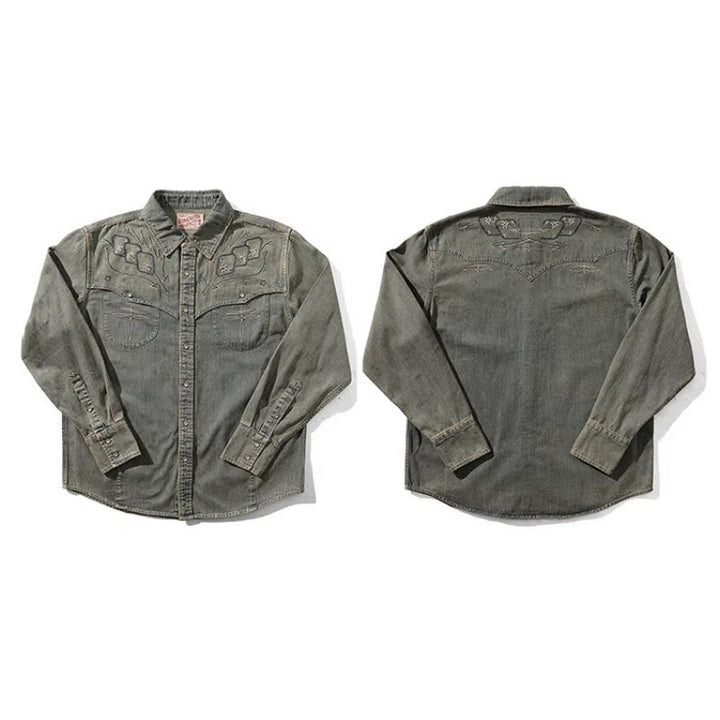 Gambler – Besticktes Western-Cowboyhemd aus gewaschenem Denim - image 5