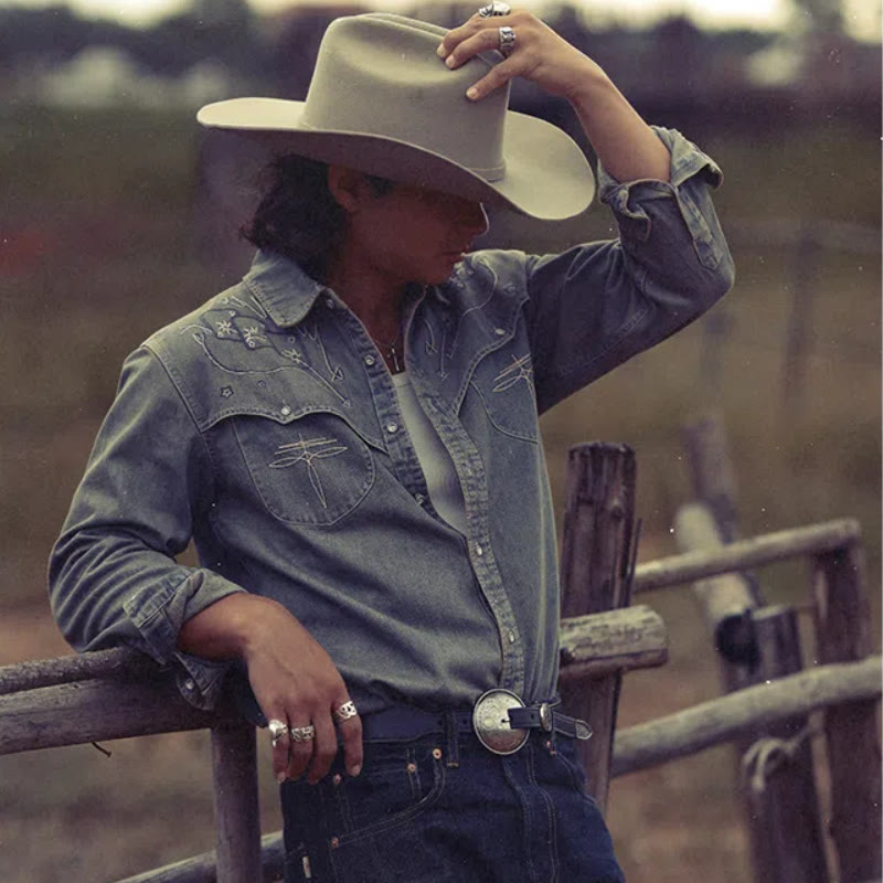 Gambler – Besticktes Western-Cowboyhemd aus gewaschenem Denim - image 2