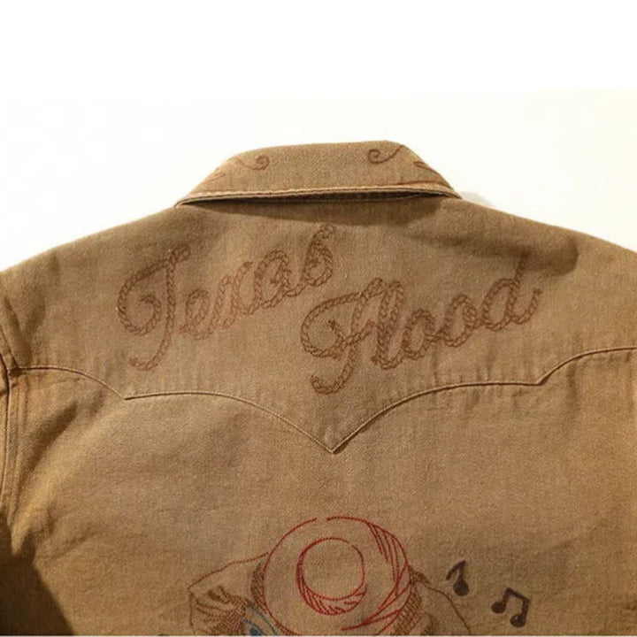Vintage Gitarre Musiknote Stickerei Western Cowboy Shirt - image 4