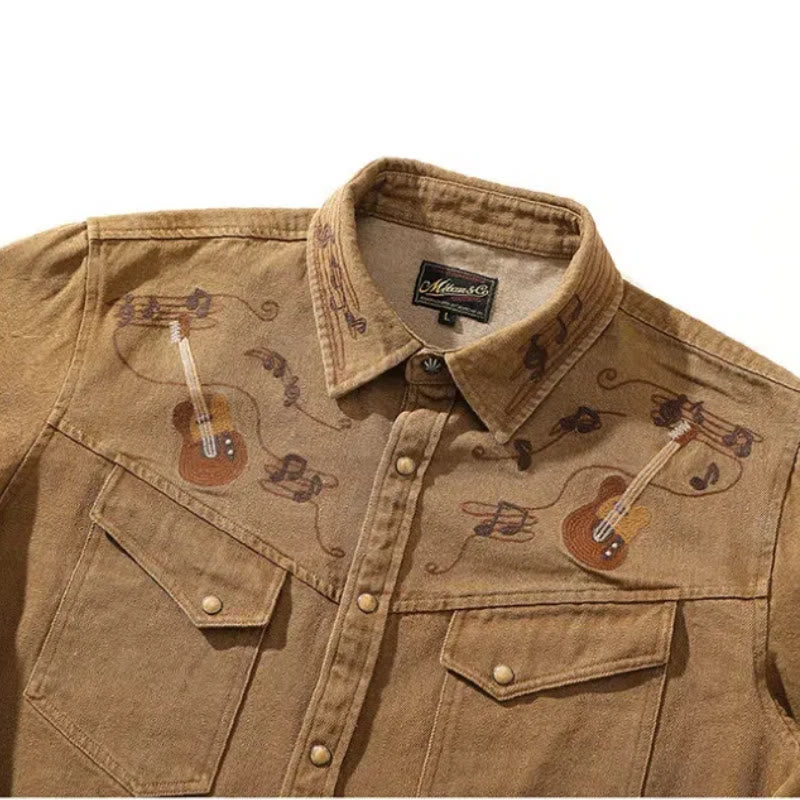 Vintage Gitarre Musiknote Stickerei Western Cowboy Shirt - image 3