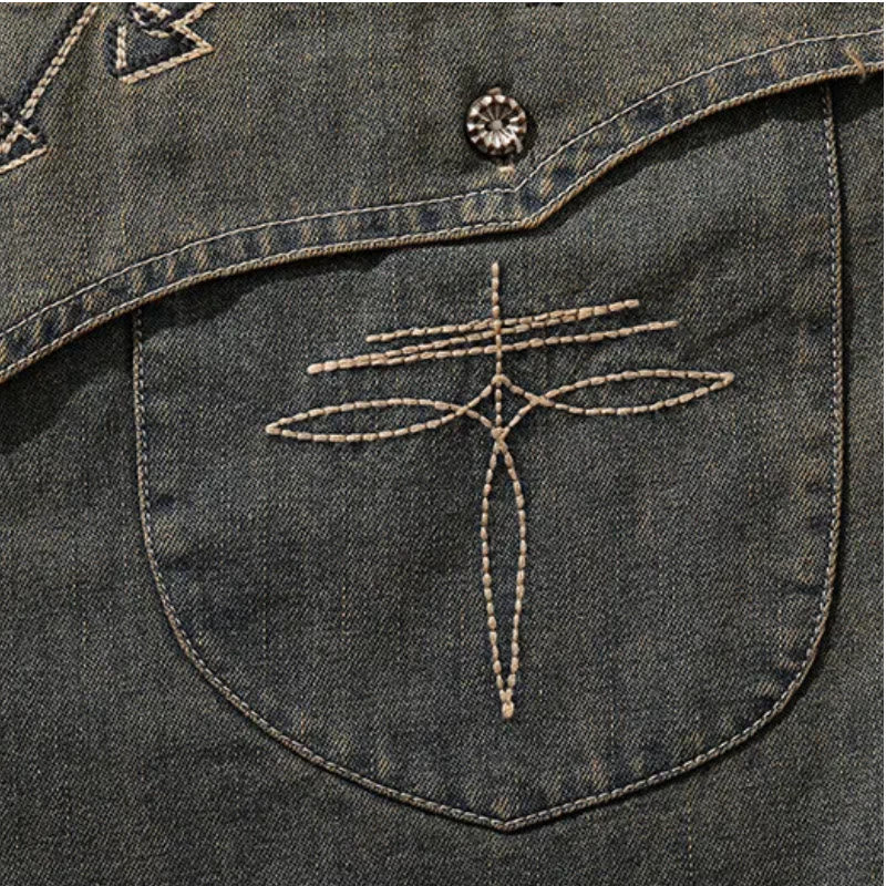 Gambler – Besticktes Western-Cowboyhemd aus gewaschenem Denim - image 8