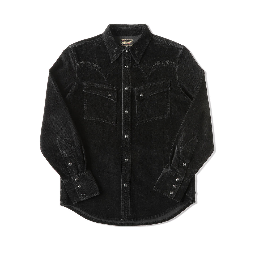 Schwarzes Western-Cowboyhemd aus Cord mit Stickerei - Schwarz - 3XL - image 1
