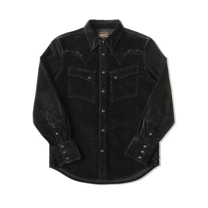 Schwarzes Western-Cowboyhemd aus Cord mit Stickerei - Schwarz - 3XL - image 1