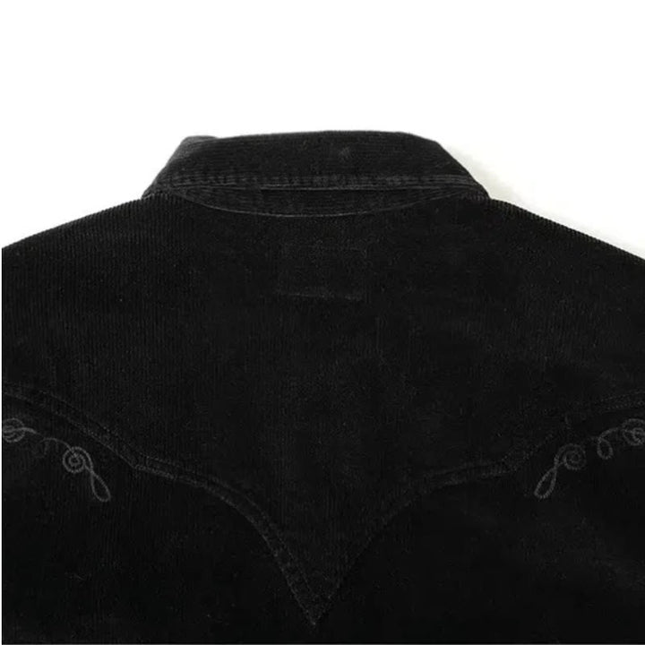 Schwarzes Western-Cowboyhemd aus Cord mit Stickerei - image 5