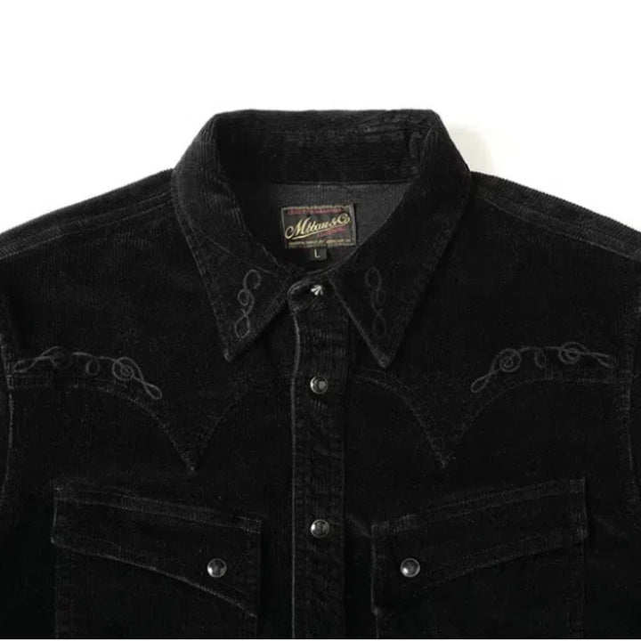 Schwarzes Western-Cowboyhemd aus Cord mit Stickerei - image 4